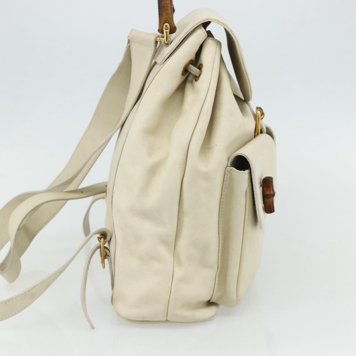 Gucci Vintage Bamboo Backpack Leather White Leather Backpack Bag (Pre-Owned)