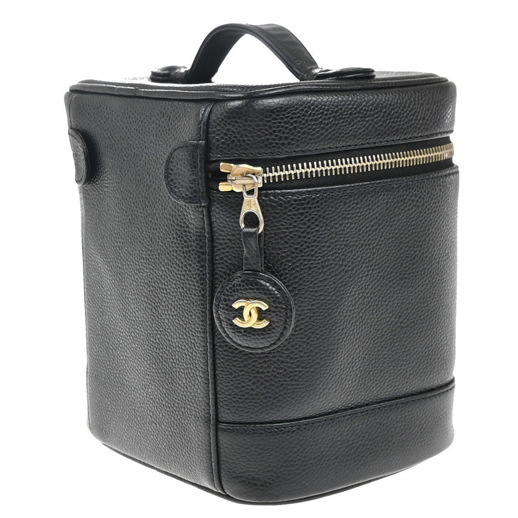 Chanel Vintage Timeless Cosmetic Case Caviar Black Leather Handbag (Pre-Owned)