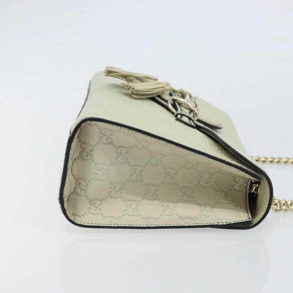 Gucci Emily Chain Flap Bag Guccissima Leather Beige Leather Shoulder Bag Bag (Pre-Owned)