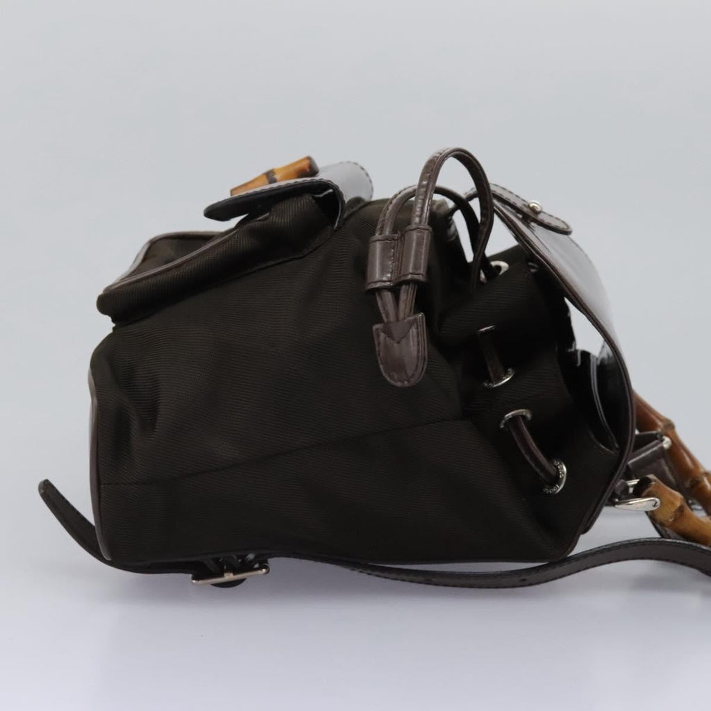 Gucci Vintage Bamboo Backpack Nylon And Patent Leather Brown Nylon Backpack Bag (Pre-Owned)