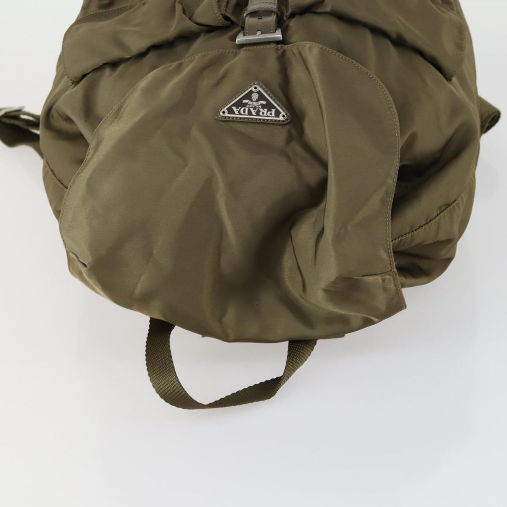 Prada Vela Double Front Pocket Backpack Tessuto With Saffiano Leather Khaki Nylon Backpack Bag (Pre-Owned)