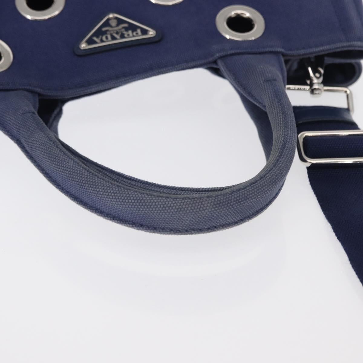 Prada Canapa Convertible Tote Grommet Embellished Canvas Blue Canvas Tote Bag Bag (Pre-Owned)