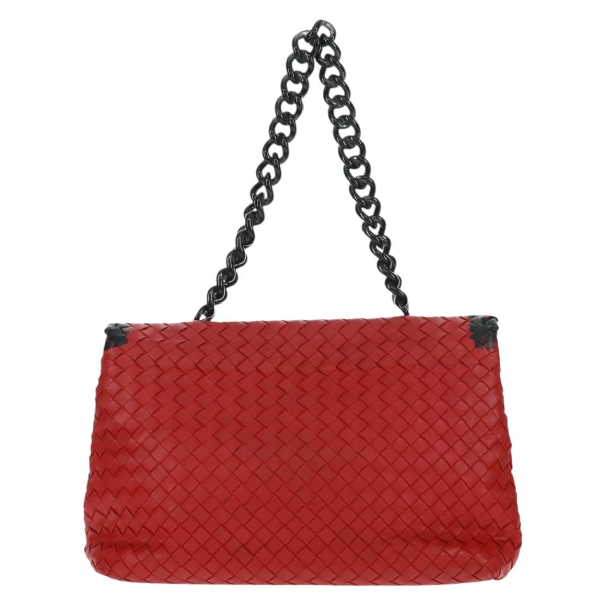Bottega Veneta Glass Shoulder Bag Intrecciato Nappa With Snakeskin Red Leather Shoulder Bag Bag (Pre-Owned)