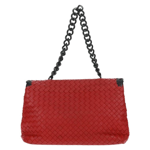 Bottega Veneta Glass Shoulder Bag Intrecciato Nappa With Snakeskin Red Leather Shoulder Bag Bag (Pre-Owned)