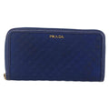 Prada Zip Around Organizer Wallet Saffiano Leather With Applique Blue Leather Wallets Accessory (Pre-Owned)