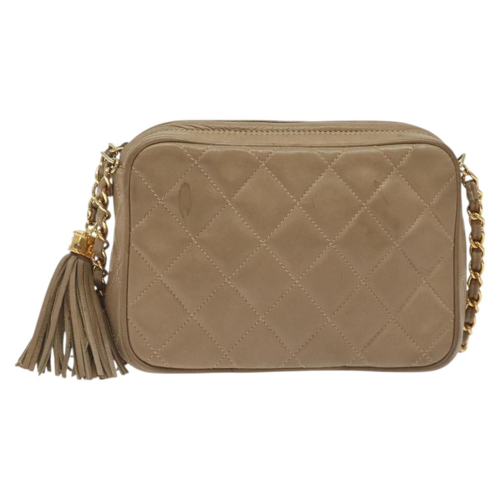 Chanel Vintage Diamond Cc Camera Bag Quilted Leather Beige Leather Shoulder Bag Bag (Pre-Owned)