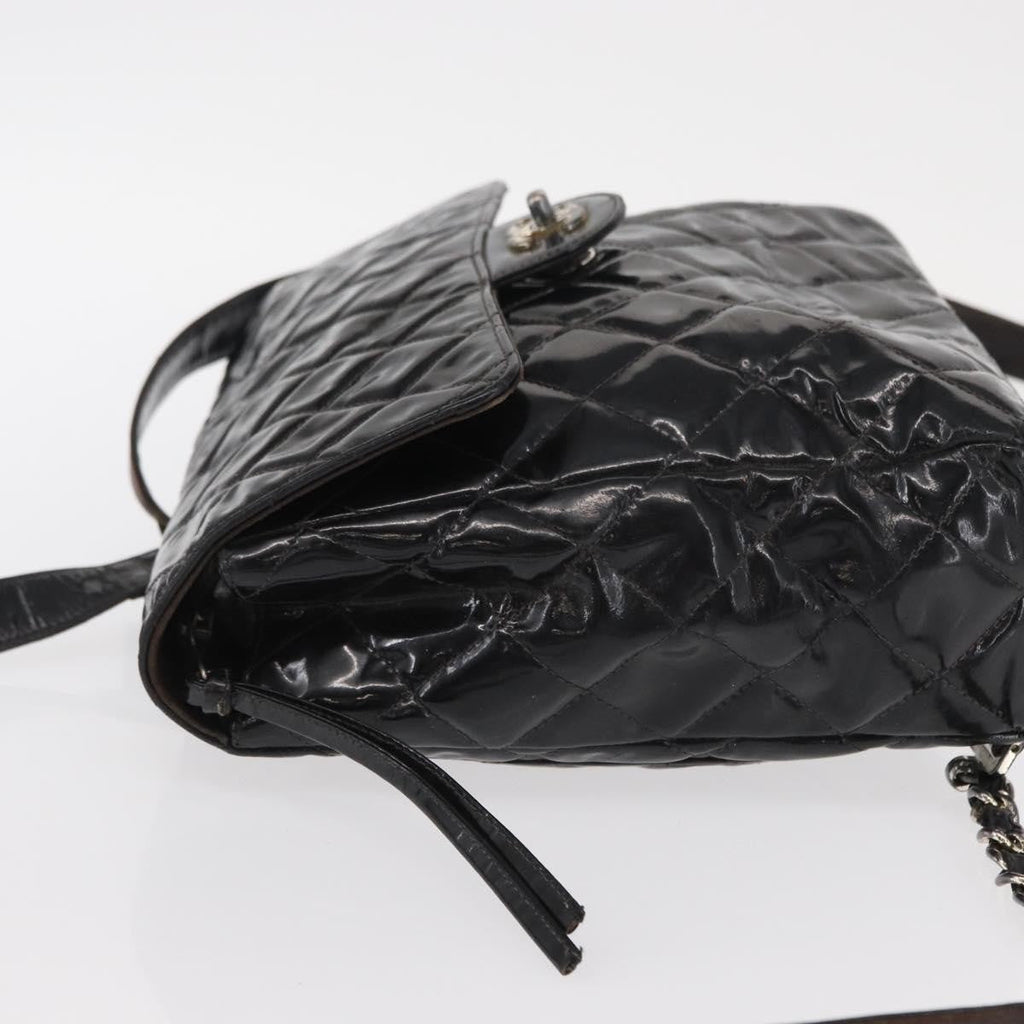 Chanel Vintage Square Flap Backpack Enamel Black Patent_Leather Backpack Bag (Pre-Owned)