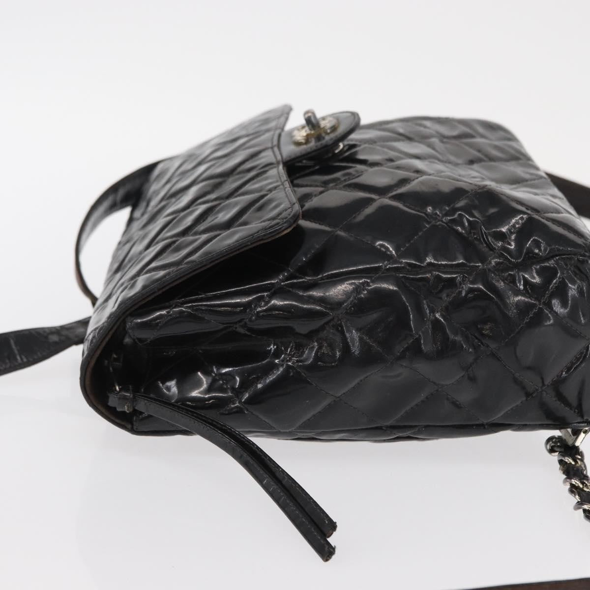 Chanel Vintage Square Flap Backpack Enamel Black Patent_Leather Backpack Bag (Pre-Owned)