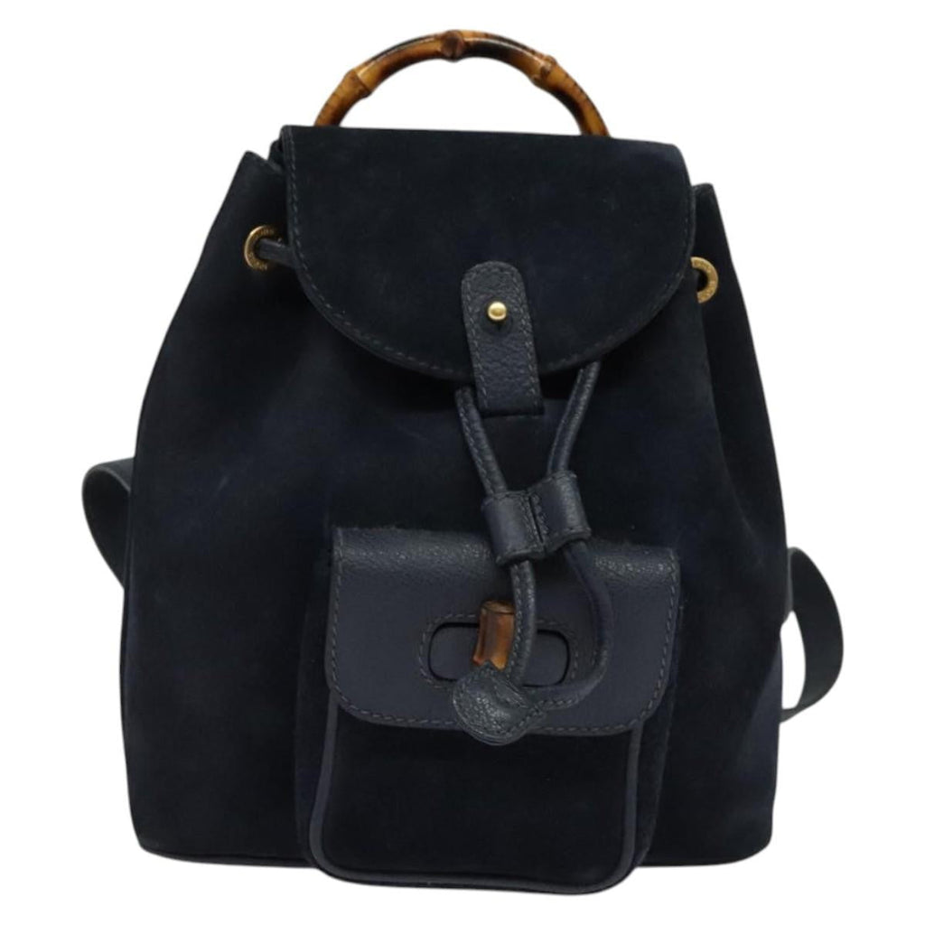 Gucci Gucci Bamboo Backpack Daim Navy Suede Backpack Bag (Pre-Owned)