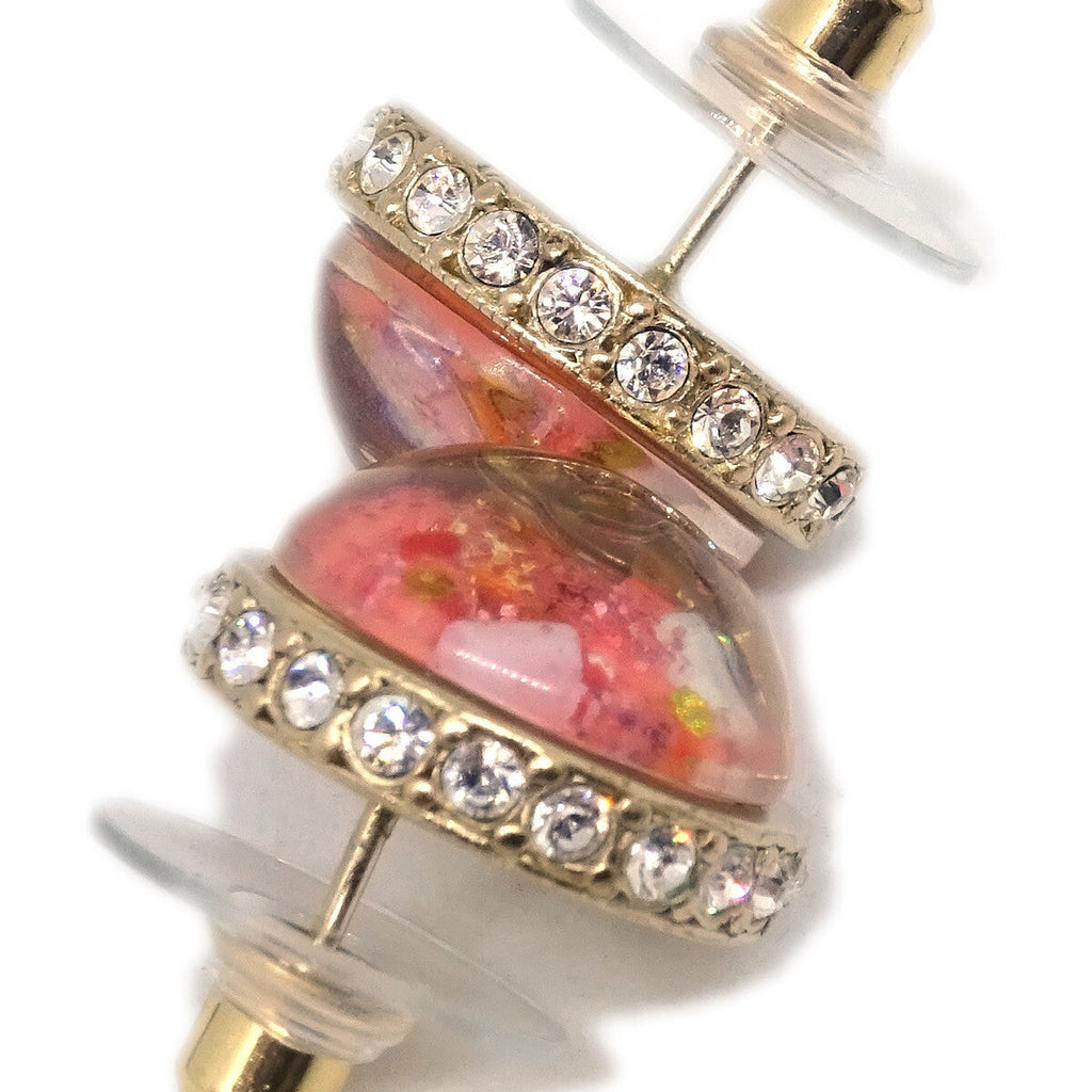 Chanel Cc Logo Button Stud Earrings Metal With Crystals Pink Plastic Earrings Jewelry (Pre-Owned)