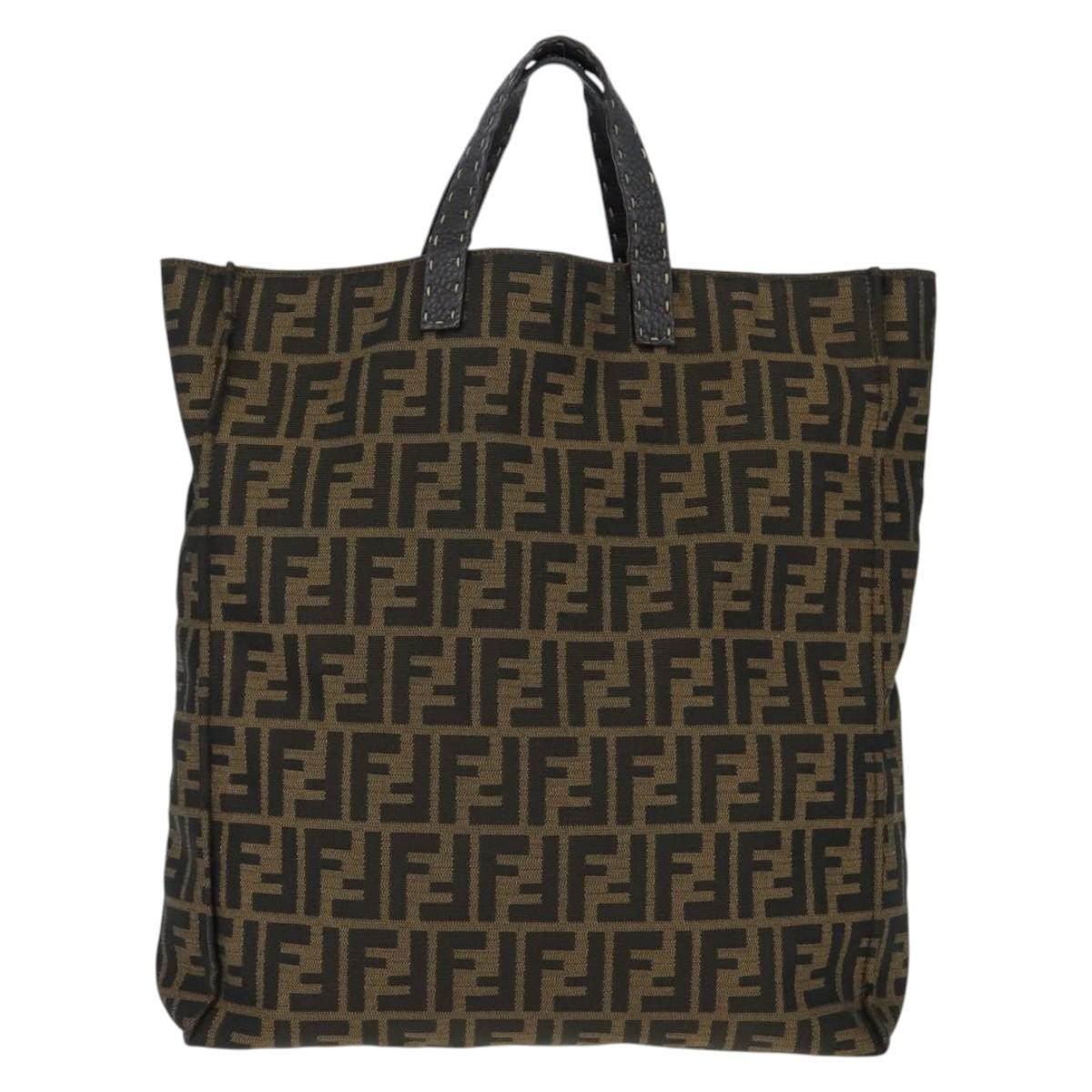 Fendi Open Shopping Tote Zucca Canvas Brown Canvas Tote Bag Bag (Pre-Owned)