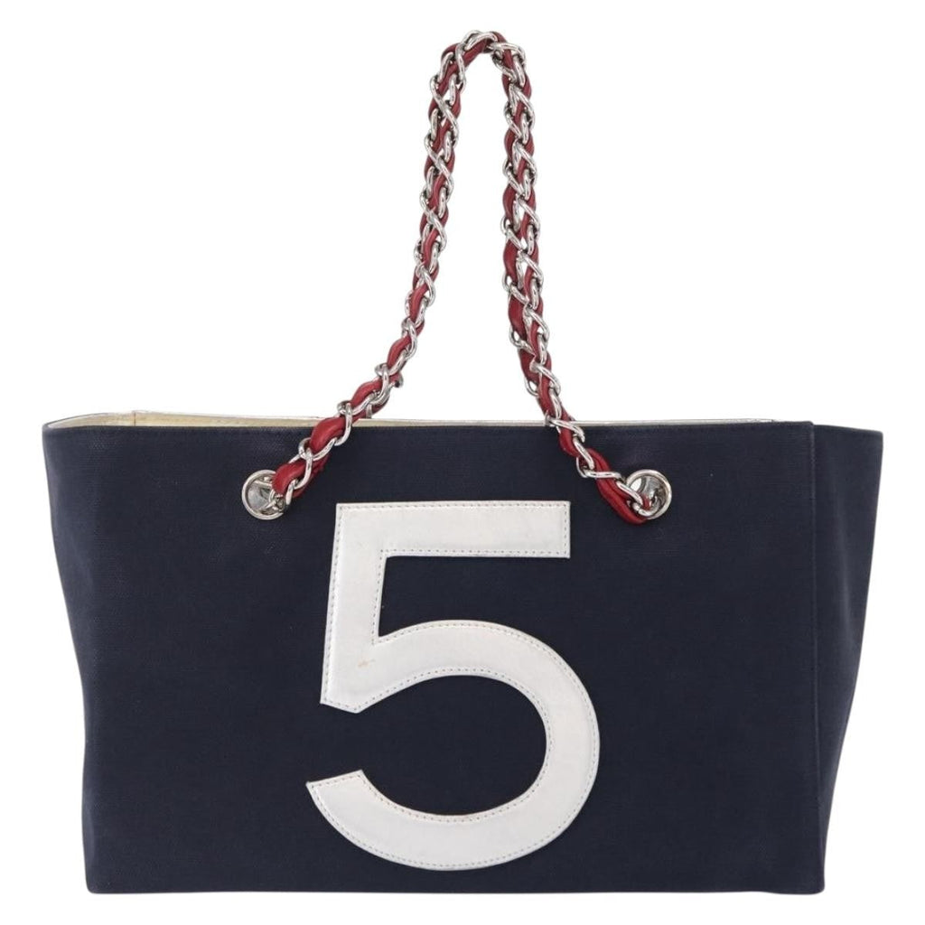 Chanel No.5 Tote Canvas And Leather Navy Canvas Tote Bag Bag (Pre-Owned)