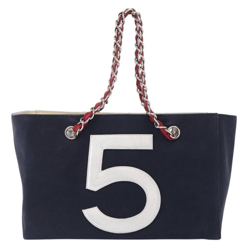 Chanel No.5 Tote Canvas And Leather Navy Canvas Tote Bag Bag (Pre-Owned)