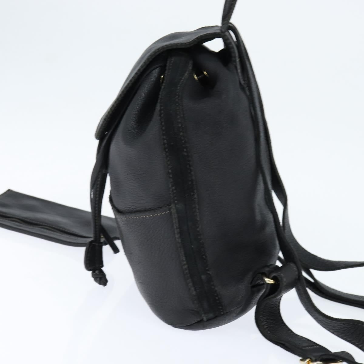 Fendi Logo Flap Drawstring Backpack Leather Black Leather Backpack Bag (Pre-Owned)