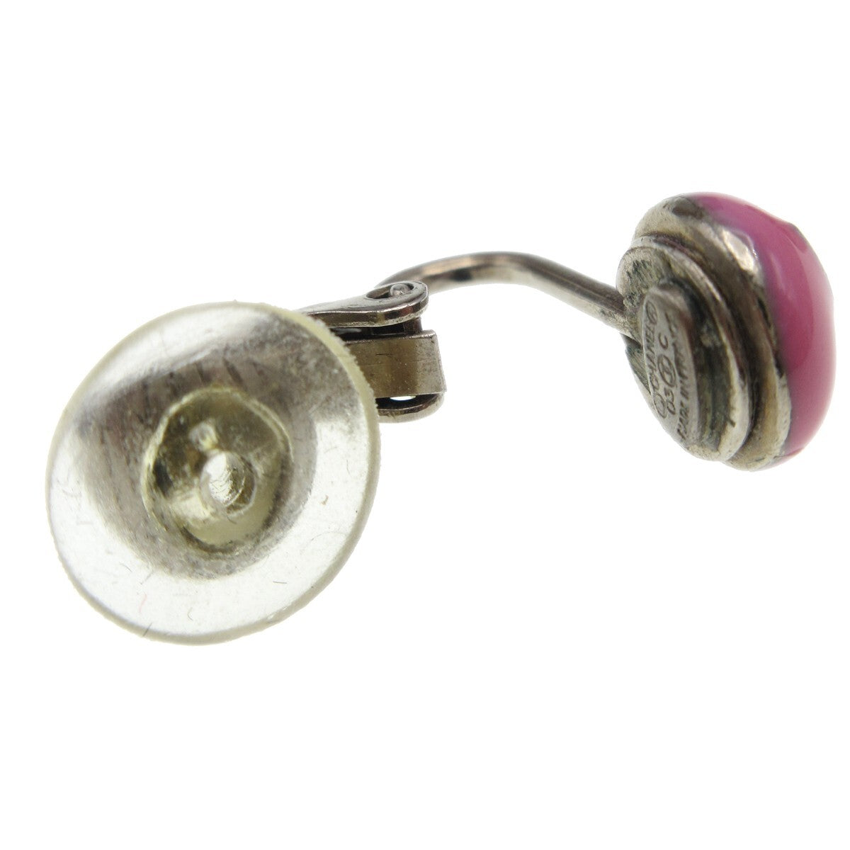 Chanel Cc Round Clip-On Earrings Enamel With Metal Pink Plastic Earrings Jewelry (Pre-Owned)