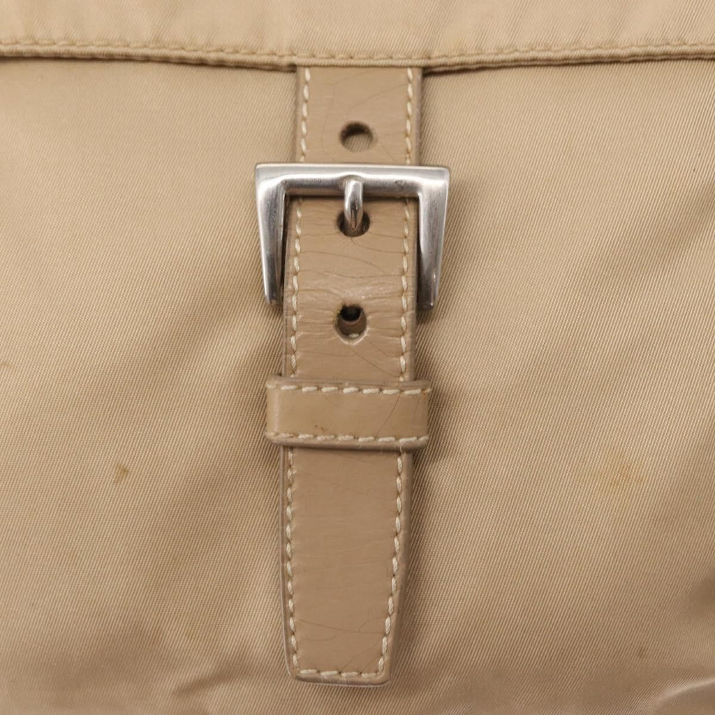 Prada Buckle Messenger Bag Tessuto Beige Nylon Shoulder Bag Bag (Pre-Owned)