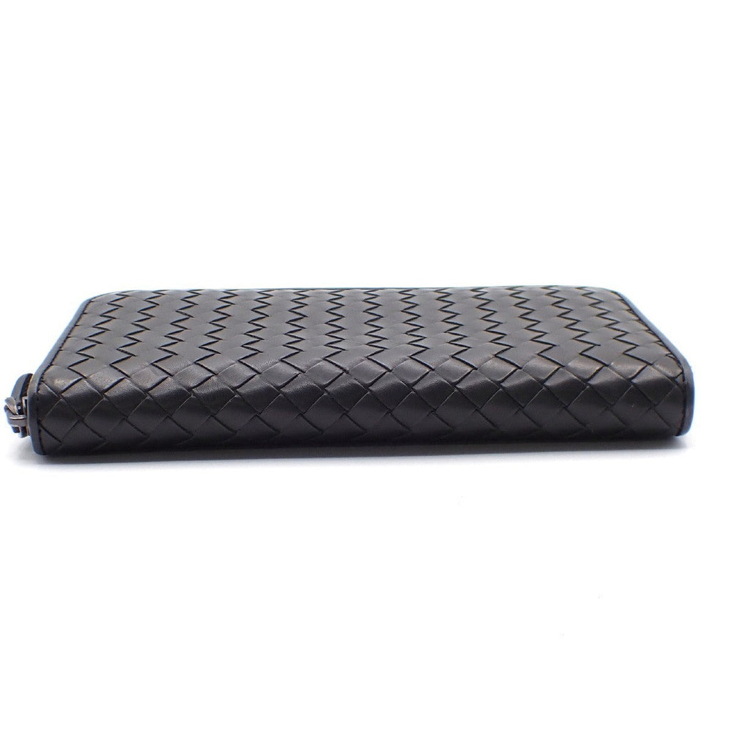 Bottega Veneta Intrecciato Long Zip  Wallet Leather Black Leather Wallets Accessory (Pre-Owned)