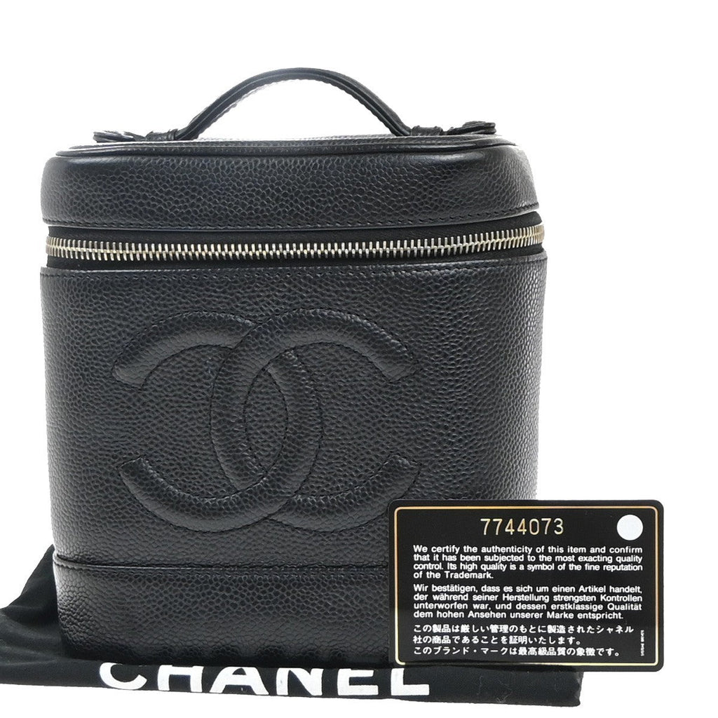 Chanel Vintage Timeless Cosmetic Case Caviar Black Leather Handbag (Pre-Owned)