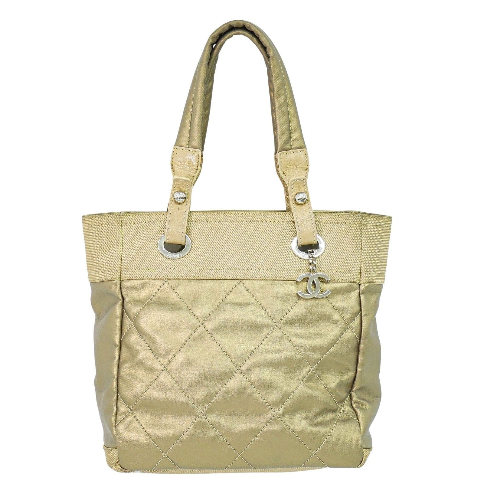 Chanel Biarritz Tote Quilted Coated Canvas Metallic Canvas Tote Bag Bag (Pre-Owned)