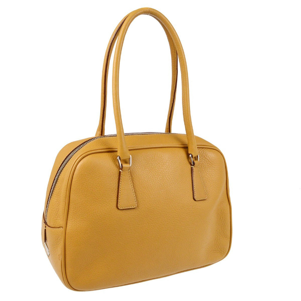 Prada Bowler Bag Saffiano Leather Beige Leather Handbag (Pre-Owned)