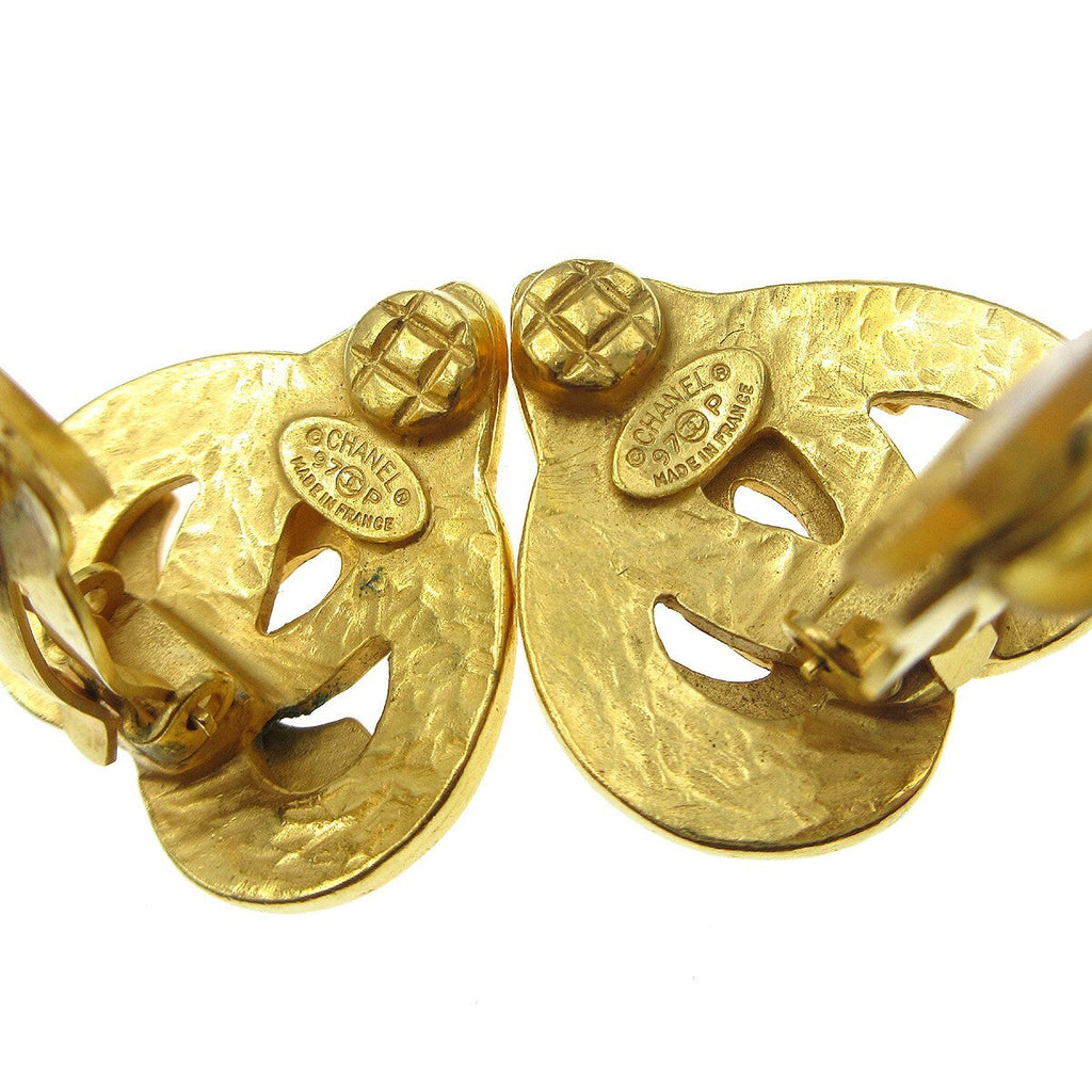 Chanel Cc Logo Heart Gold-Plated Gold Gold_Plated Earrings Jewelry (Pre-Owned)