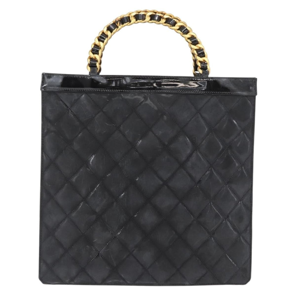 Chanel Chocolate Bar Tote Leather Black Patent_Leather Handbag (Pre-Owned)