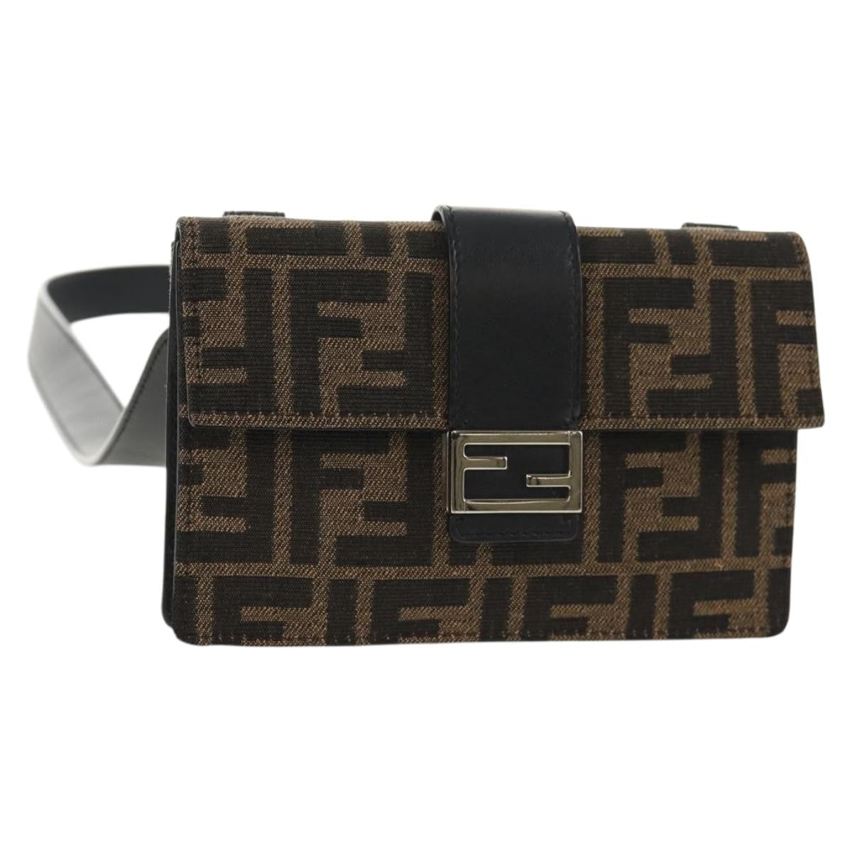 Fendi Baguette Convertible Belt Bag Zucca Canvas Black Canvas Bag (Pre-Owned)
