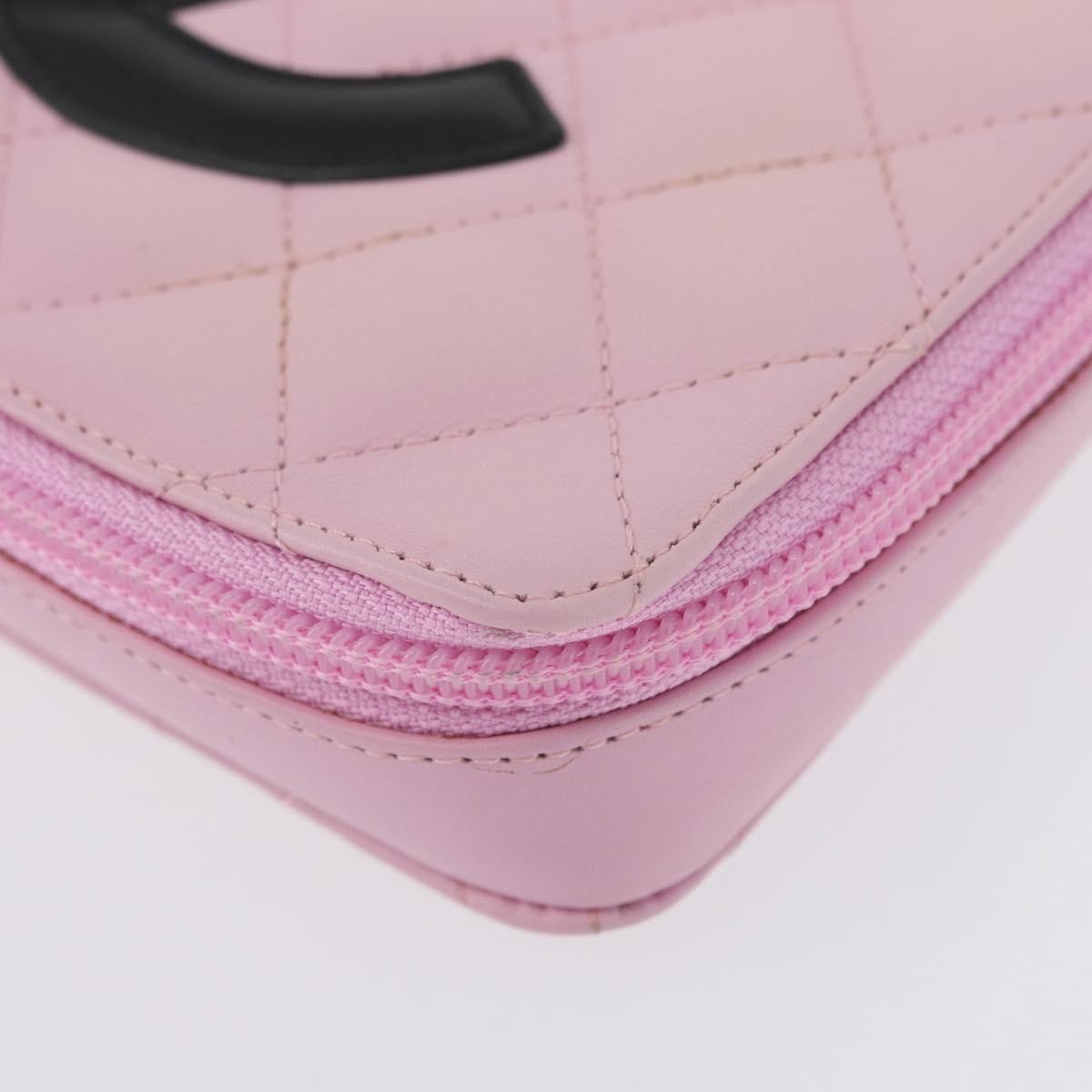 Chanel Cambon Zip Around Cosmetic Case Quilted Leather Pink Leather Wallets Accessory (Pre-Owned)