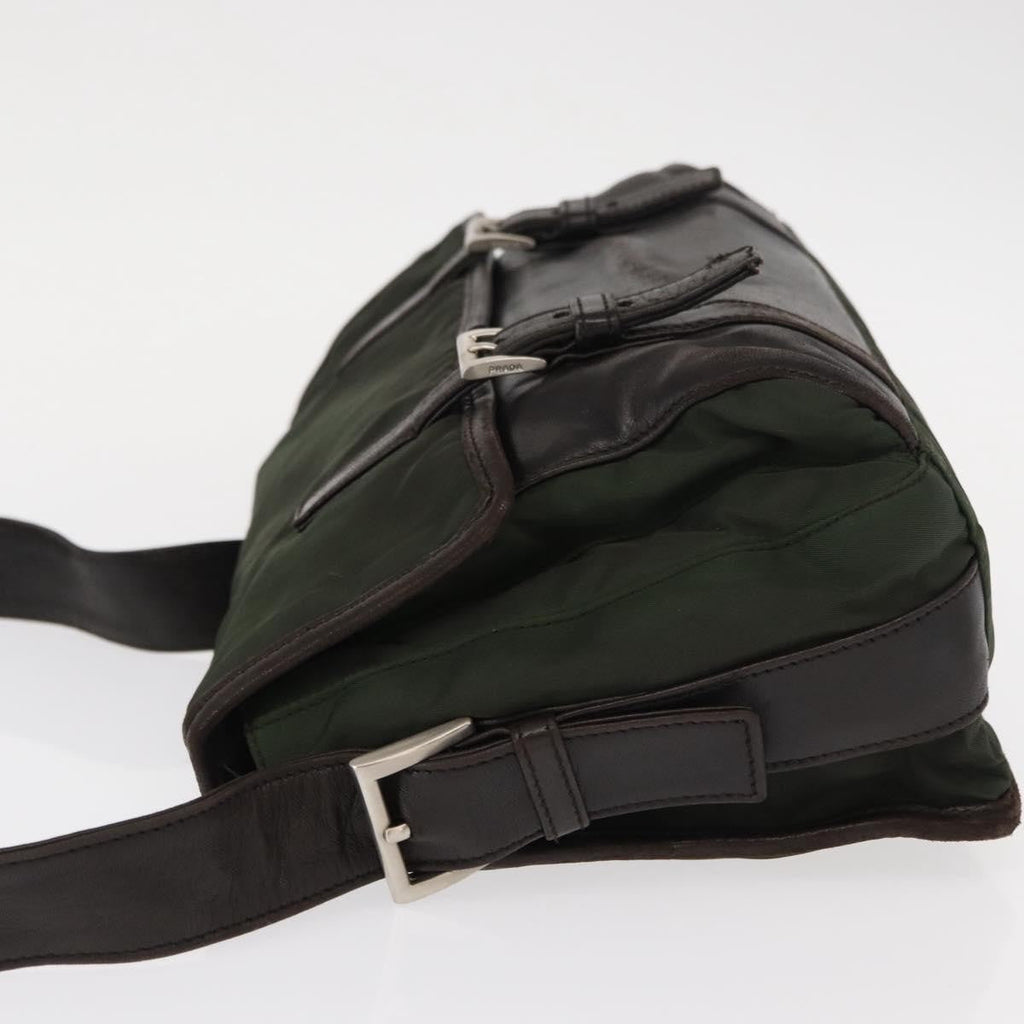 Prada Double Buckle Flap Messenger Bag Tessuto Khaki Nylon Shoulder Bag Bag (Pre-Owned)