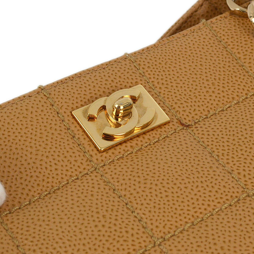 Chanel Vintage Chocolate Bar Zip Around Tote Quilted Calfskin Beige Leather Tote Bag Bag (Pre-Owned)