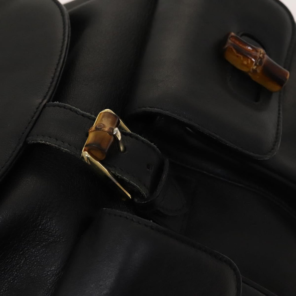Gucci Vintage Bamboo Backpack Leather Black Leather Backpack Bag (Pre-Owned)
