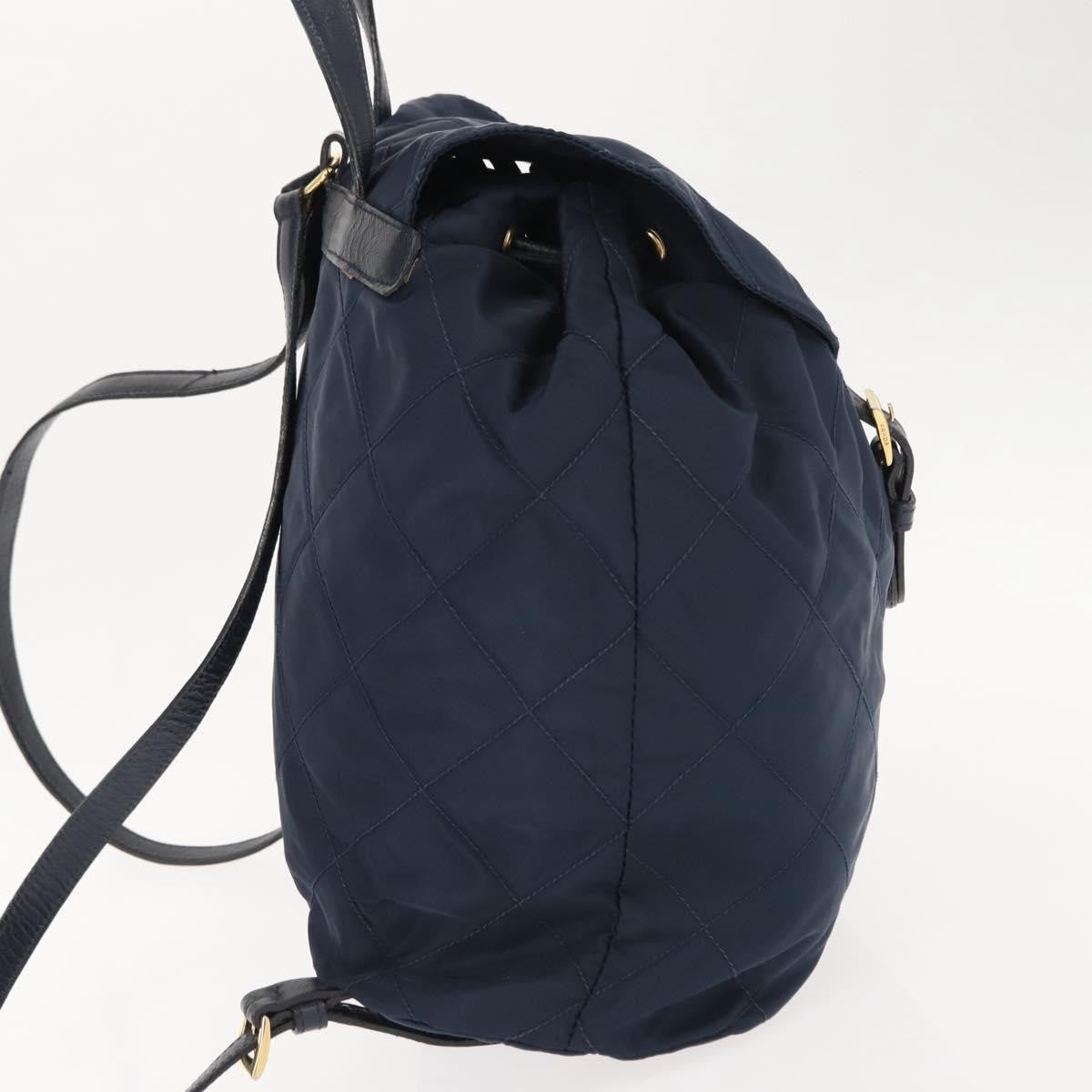 Prada Buckle Backpack Quilted Tessuto Navy Nylon Backpack Bag (Pre-Owned)
