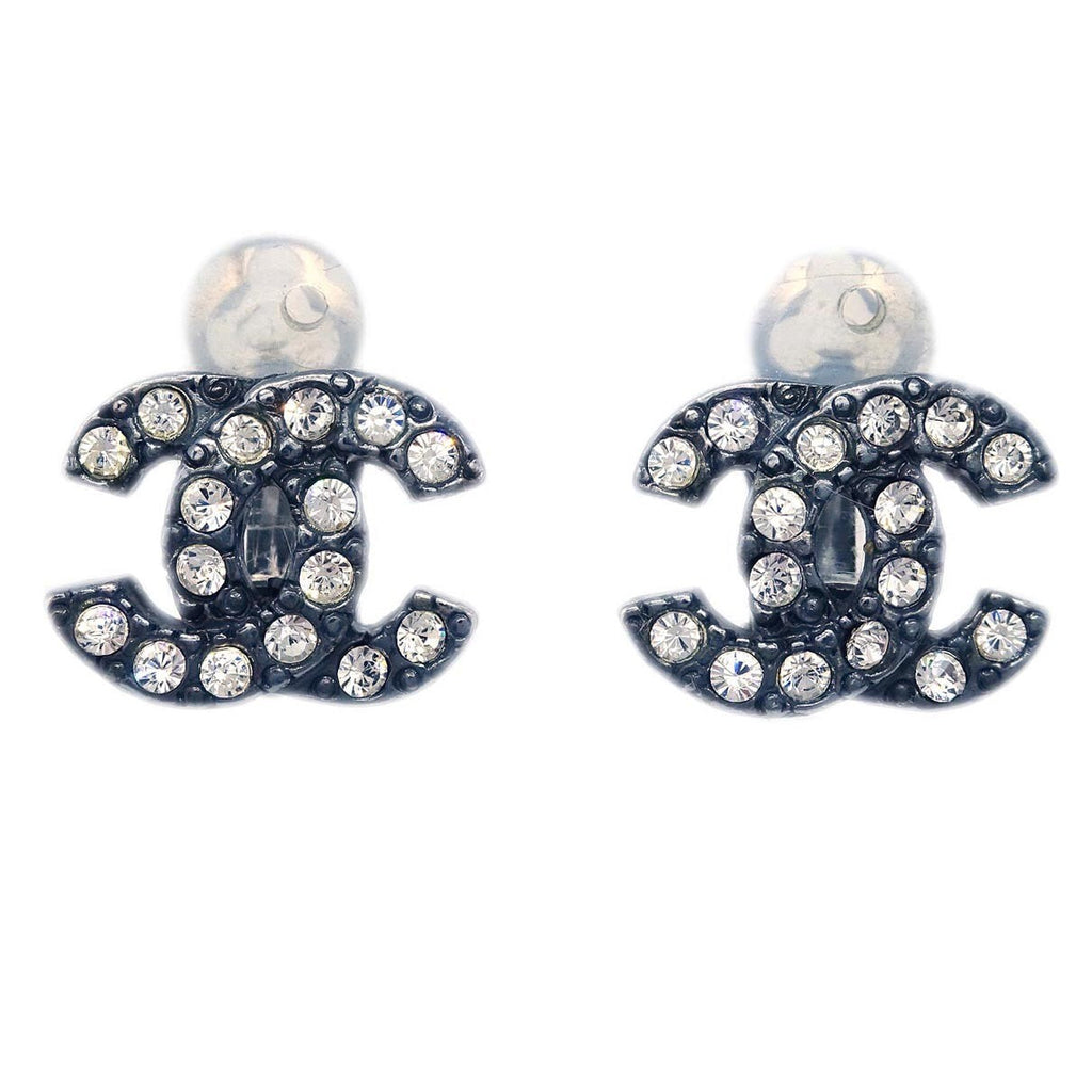 Chanel Cc Clip-On Earrings Metal With Crystal Black Metal Earrings Jewelry (Pre-Owned)