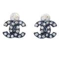 Chanel Cc Clip-On Earrings Metal With Crystal Black Metal Earrings Jewelry (Pre-Owned)