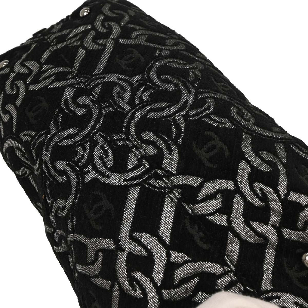 Chanel Vintage Zip Bowler Bag Printed Jacquard Black Cotton Shoulder Bag Bag (Pre-Owned)