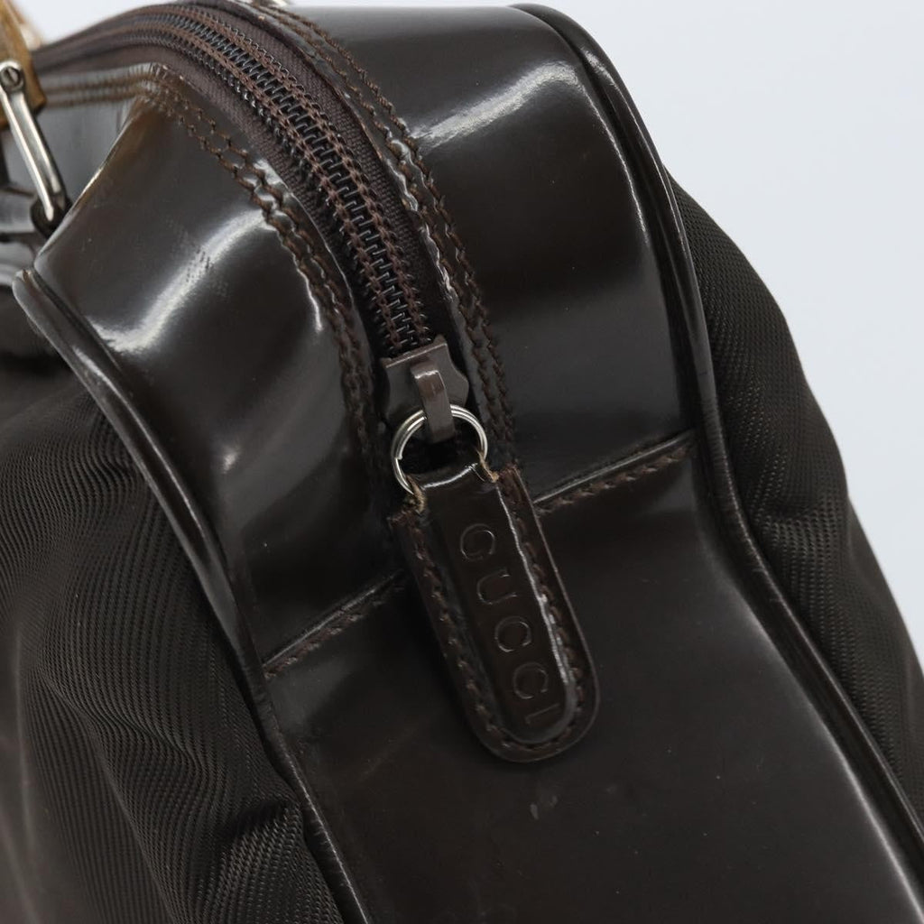 Gucci Vintage Bamboo Handle Bag Nylon Brown Nylon Handbag (Pre-Owned)