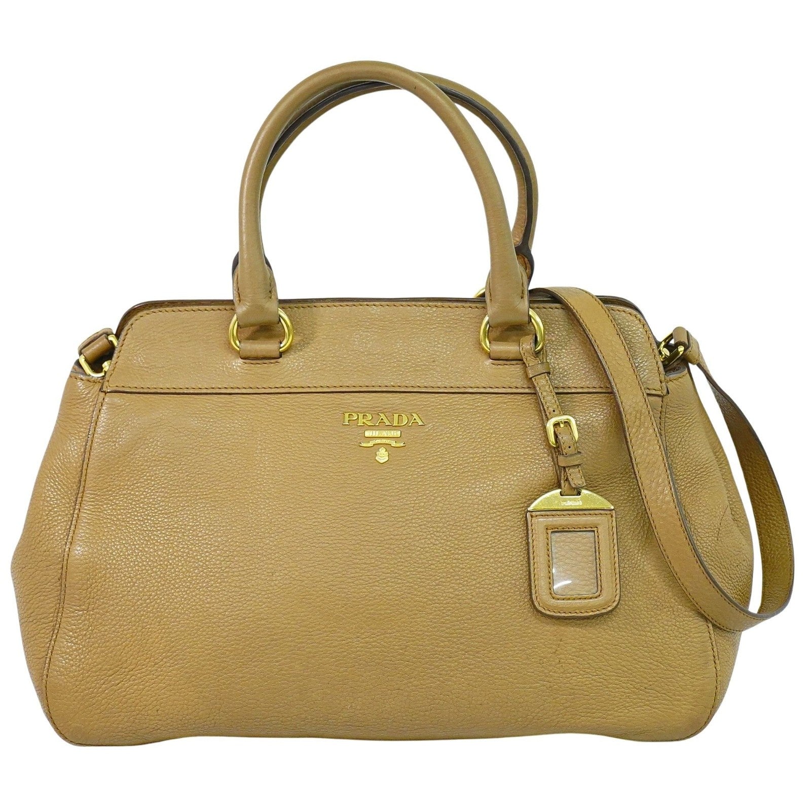 Prada Vintage Handbag Leather Beige Leather Handbag (Pre-Owned)