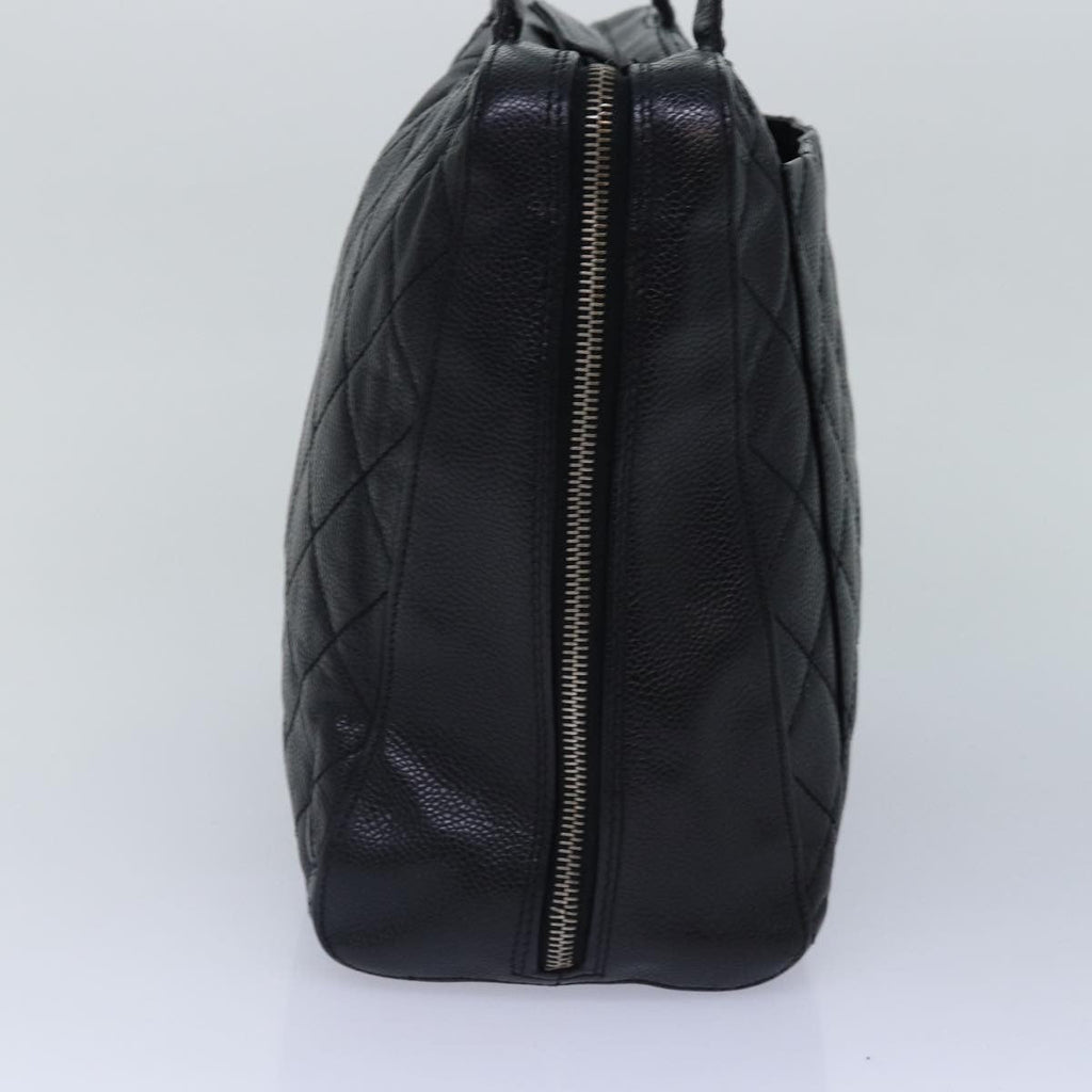Chanel Vintage Cc Zip Around Bowler Bag Quilted Caviar Black Leather Handbag (Pre-Owned)