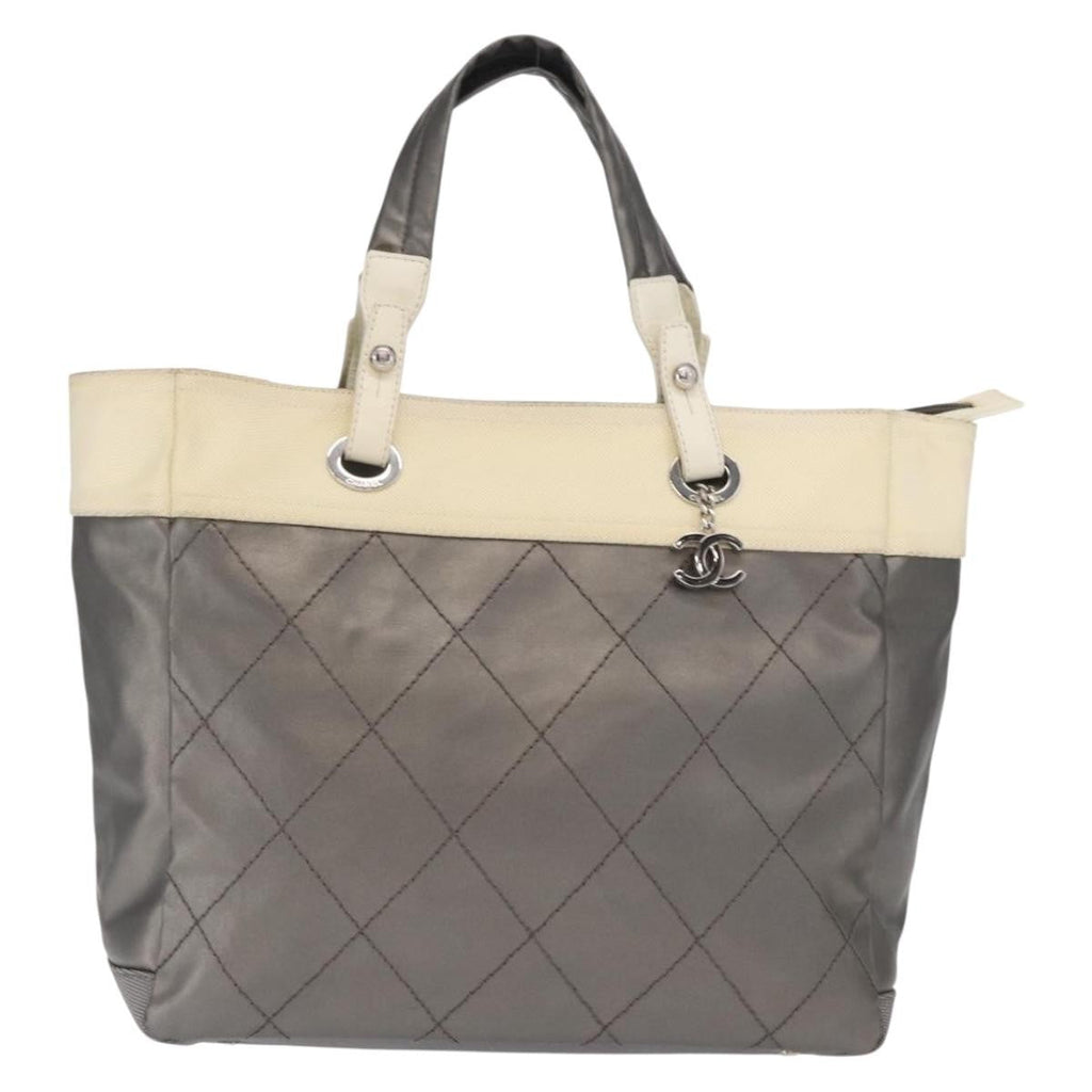 Chanel Biarritz Tote Nylon Silver Nylon Tote Bag Bag (Pre-Owned)