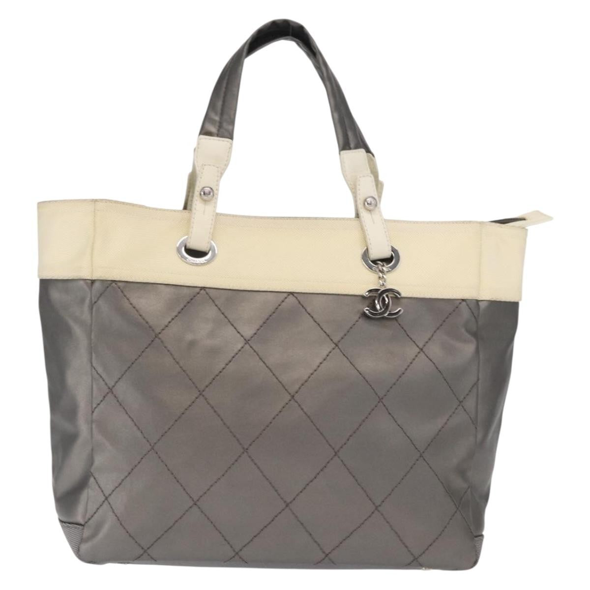 Chanel Biarritz Tote Nylon Silver Nylon Tote Bag Bag (Pre-Owned)