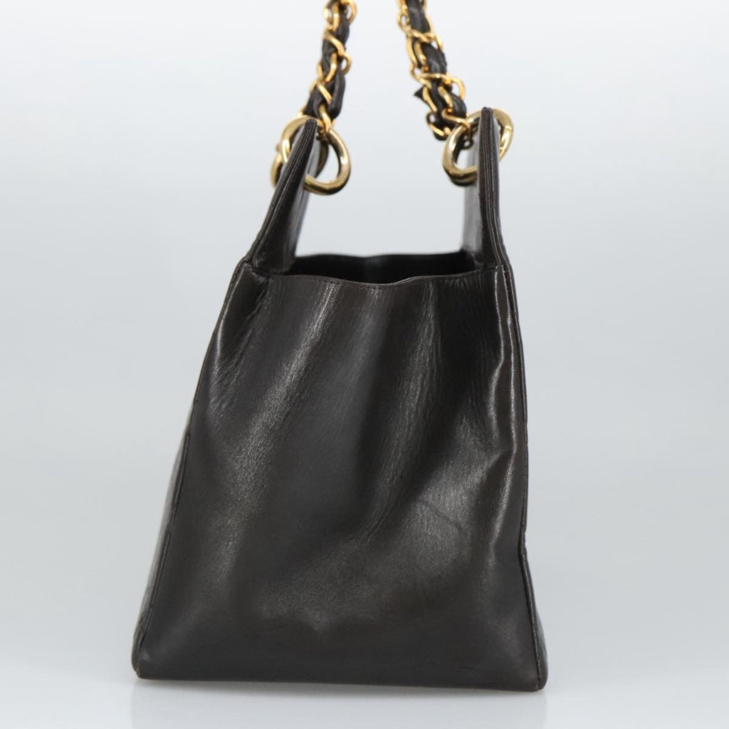 Chanel Vintage Grand Shopping Tote Quilted Lambskin Black Leather Tote Bag Bag (Pre-Owned)