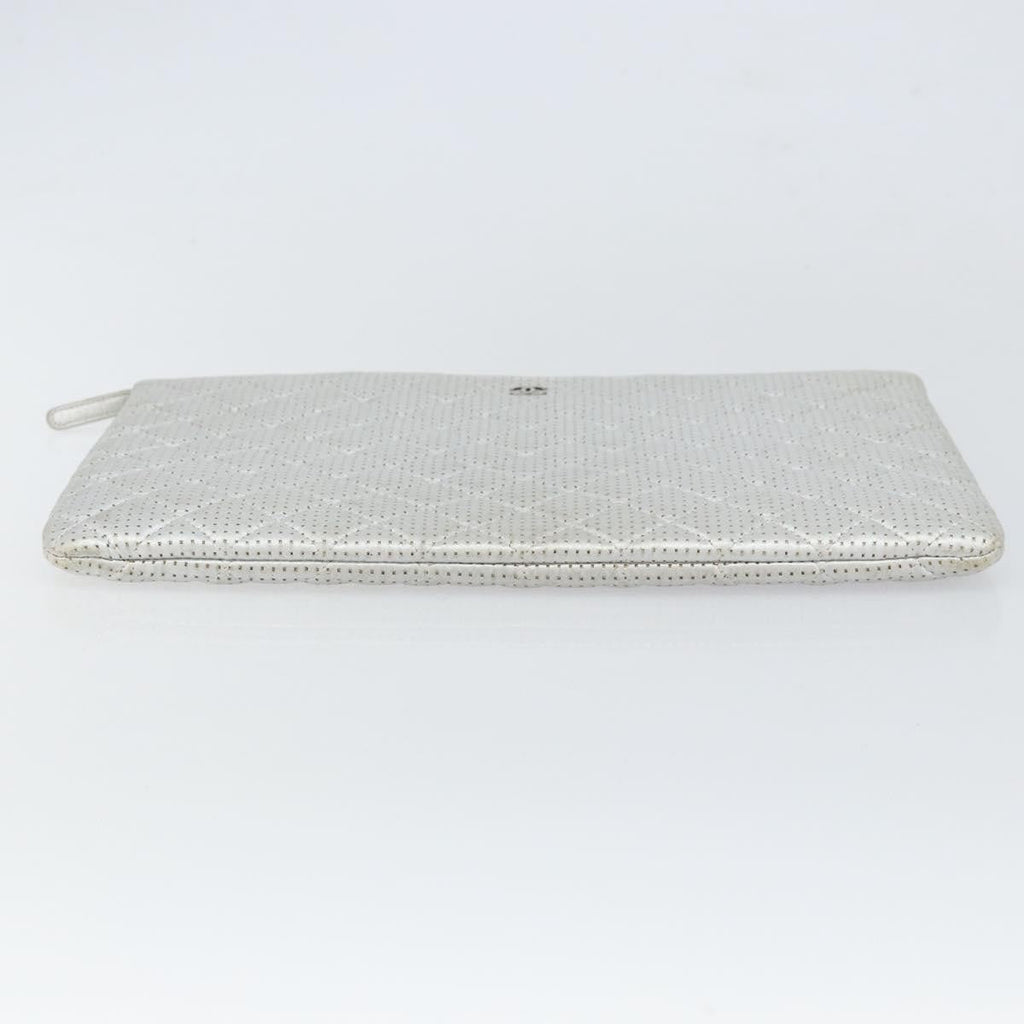 Chanel O Case Clutch Quilted Perforated Lambskin Silver Leather Clutche & Pouche Bag (Pre-Owned)