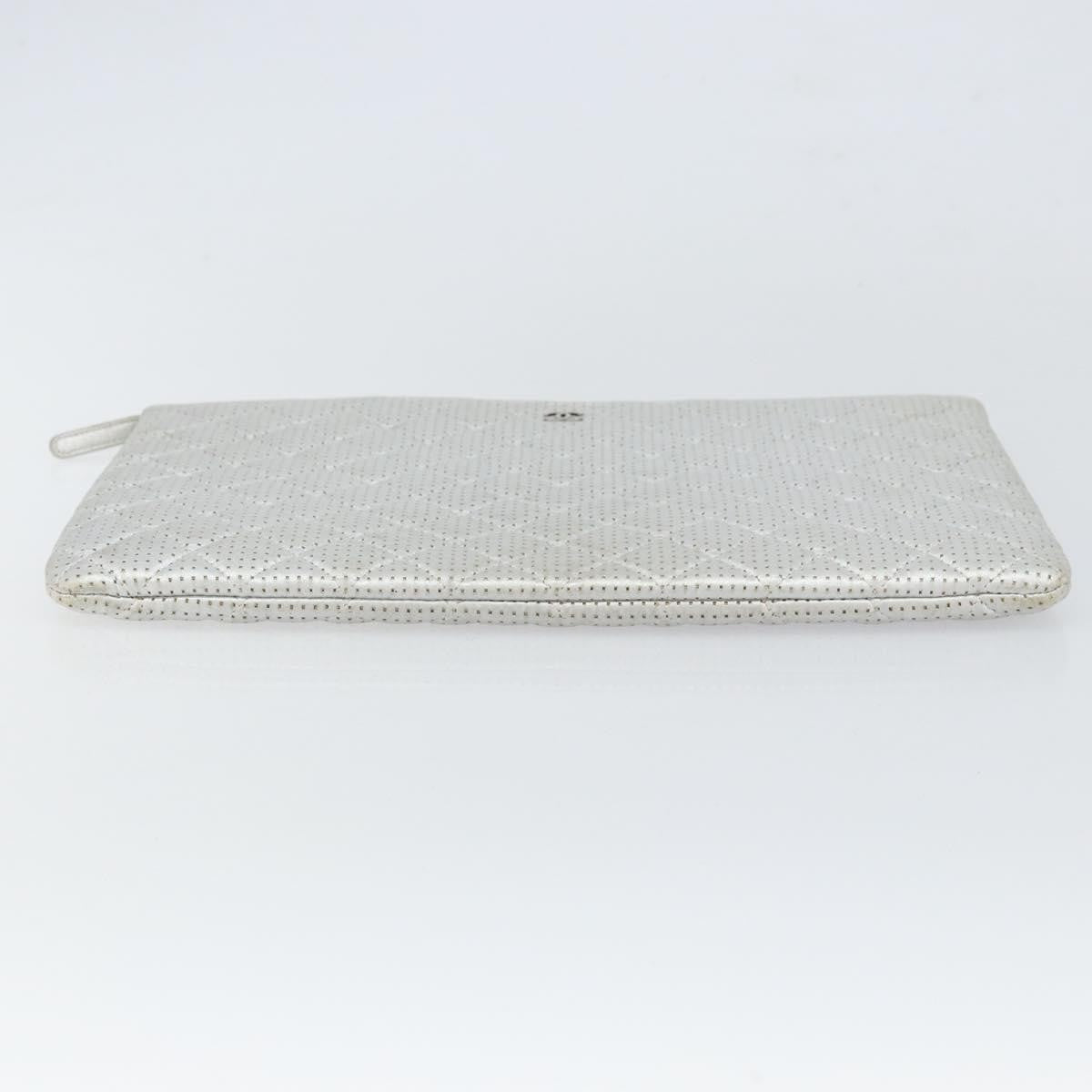 Chanel O Case Clutch Quilted Perforated Lambskin Silver Leather Clutche & Pouche Bag (Pre-Owned)
