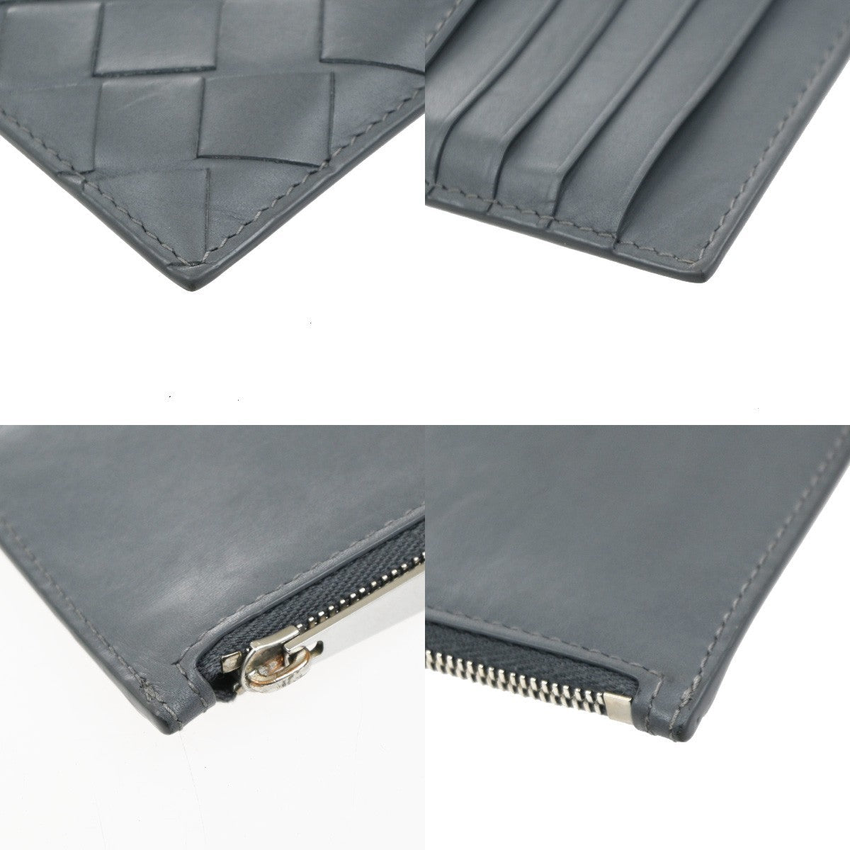 Bottega Veneta Zipped Card Holder Intrecciato Leather Gray Leather Wallets Accessory (Pre-Owned)
