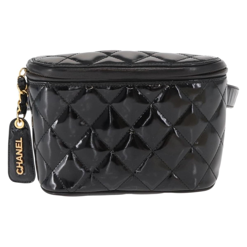 Chanel Vintage Zip Belt Bag Quilted Lambskin Black Patent_Leather Clutche & Pouche Bag (Pre-Owned)