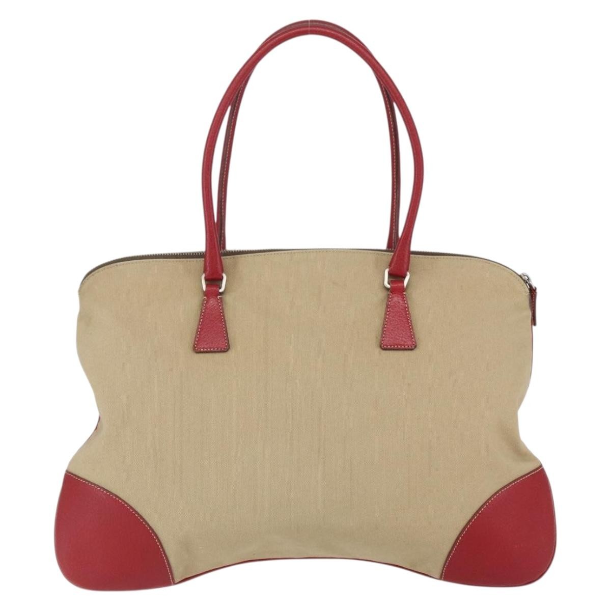 Prada Vintage Handbag Canvas Beige Canvas Handbag (Pre-Owned)