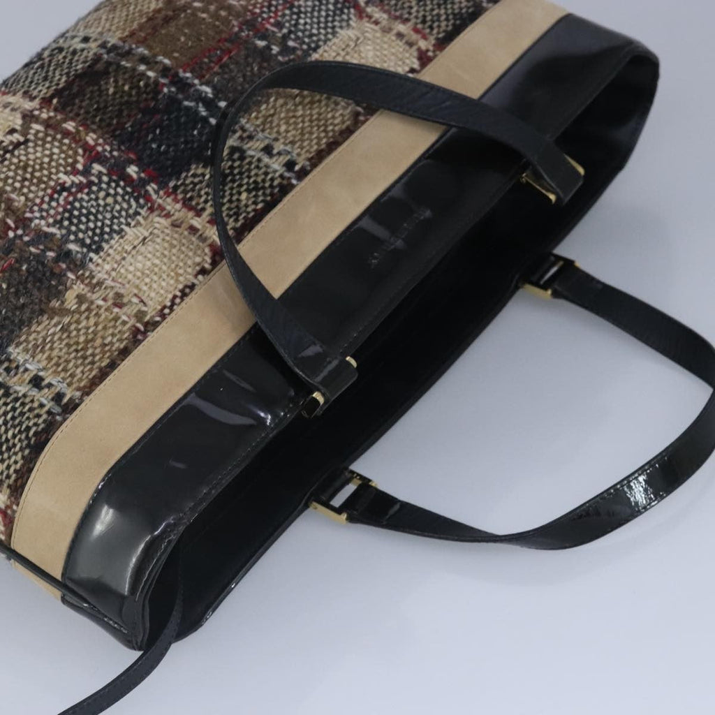 Burberry Nova Check Handbag Wool Beige Wool Handbag (Pre-Owned)