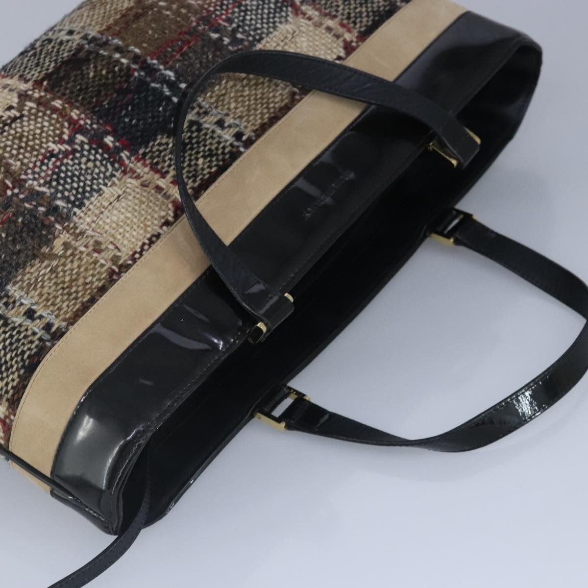 Burberry Nova Check Handbag Wool Beige Wool Handbag (Pre-Owned)