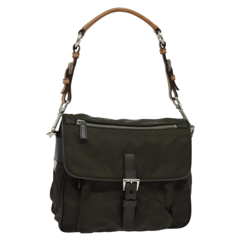 Prada Vintage Flap Shoulder Bag Nylon Khaki Nylon Shoulder Bag Bag (Pre-Owned)
