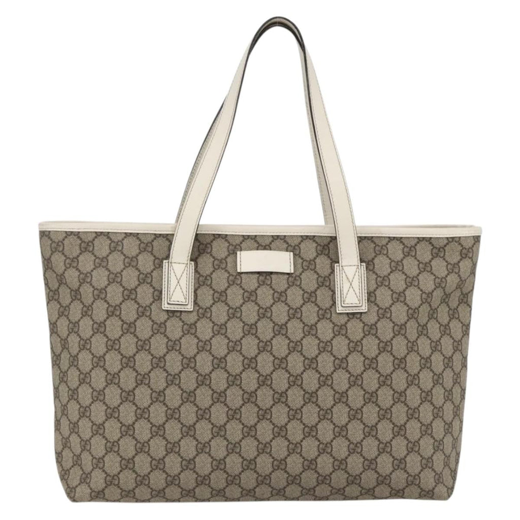 Gucci Plus Tote Gg Coated Canvas With Leather Beige Canvas Tote Bag Bag (Pre-Owned)